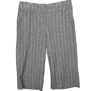 Lane Bryant Cropped Pant Womens 14 Gray White Pinstripe Linen Blend Coastal Work